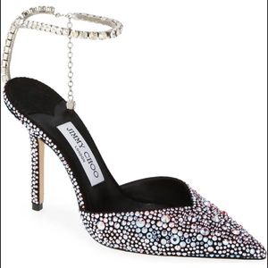 JIMMY CHOO Saeda Crystal Ankle Strap Pointed Toe Pump, Multicolor Size 6 1/2